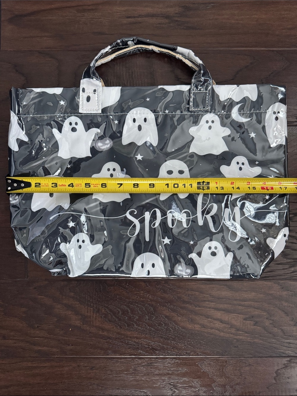 NWOT Halloween Spooky Ghost Print Tote Bag - Black & White PVC - Picture 5 of 8
